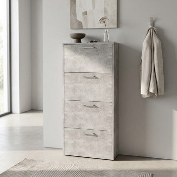 Scarpiera 4 ante a ribalta in truciolare grigio effetto cemento 59x140 cm