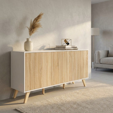 Mobile melammina 3 ante naturali, struttura bianca, 150x39,5x75 cm
