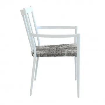 Fauteuil empilable Martinica en aluminium peint avec assise en polyrotin gris mélange