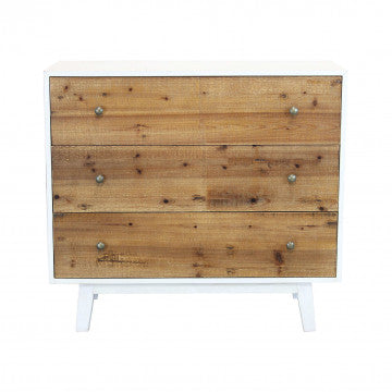 Mobile bianco con 3 cassetti decoro naturale 100x45x90 cm truciolare