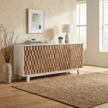 Mobile 4 ante bianco con decoro naturale 180x45x80 cm in legno