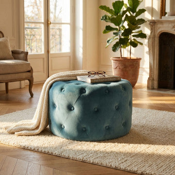 Pouf rotondo in velluto verde, diametro 67 cm, altezza 41 cm