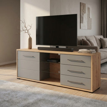 Mensola TV Lisabon in truciolare bilaminato rovere artigiano grigio grafite