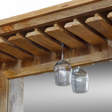 Mobile in legno di mango con 2 ante, 2 cassetti e porta bottiglie