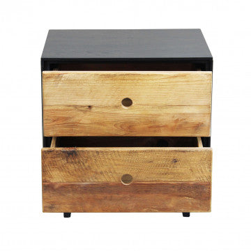 Mobiletto con 2 cassetti in legno di pino riciclato, dimensioni 52x43x52 cm