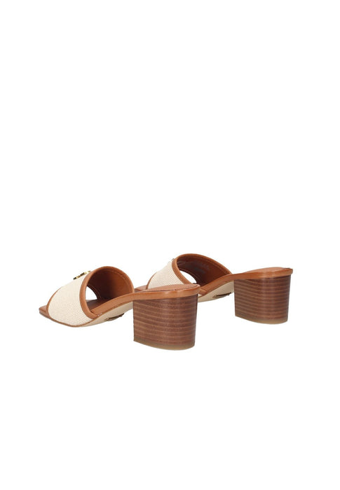 Sandalo Ulliye GUESS Tessuto E Pelle Con Tacco 6 Cm Sottopiede In Pelle Dettaglio Logo Metallo Frontale