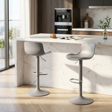 Sgabello in polipropilene grigio con base metallica, altezza regolabile 81-102 cm