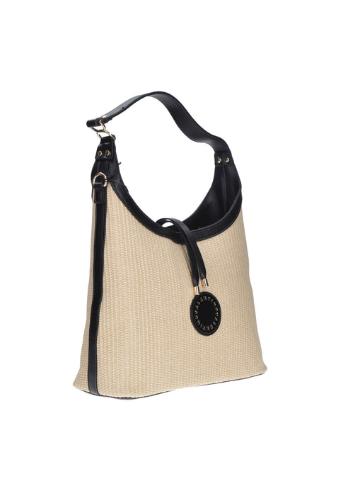 Valentino Bags Borsa a Spalla Saylor in Raffia ed Ecopelle con Chiusura a Cerniera e Tracolla in Ecopelle 32x26x12 cm