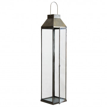 Lanterna metallo e vetro struttura alta con base quadrata 68 cm