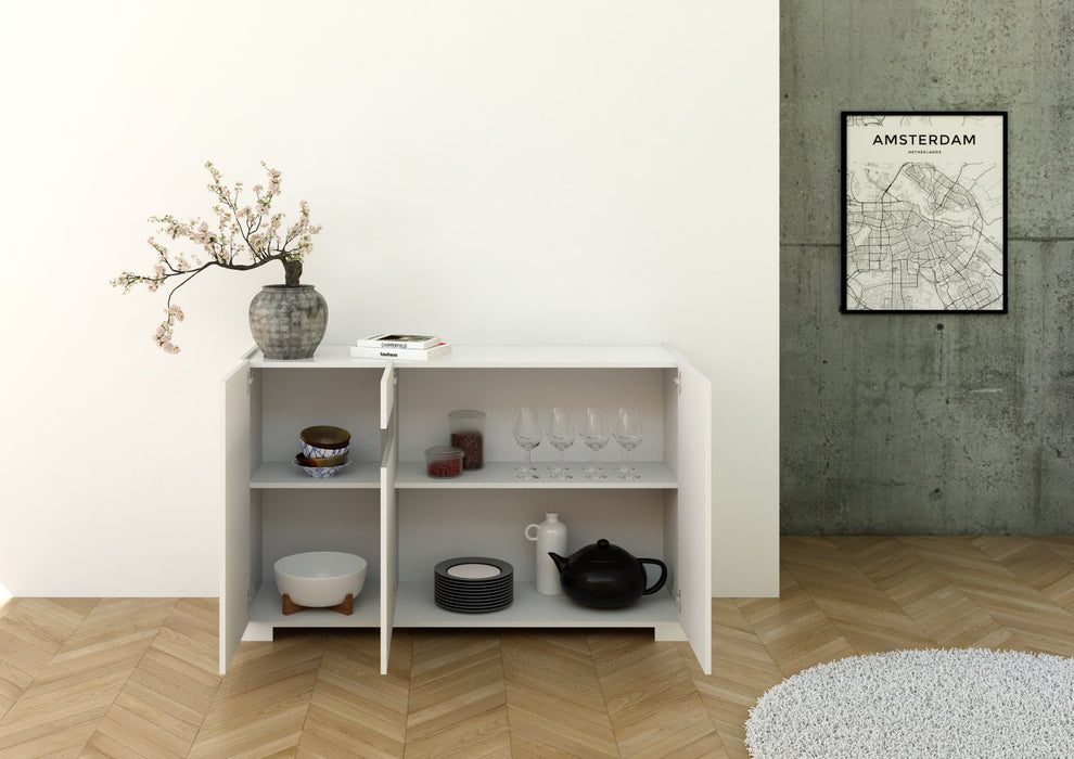 Madia e Credenza alta con Porta TV Riflesso bianco lucido e cashmere