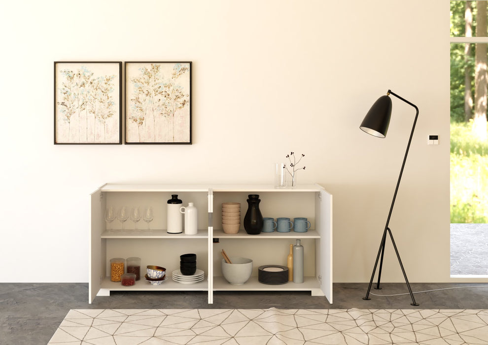 Madia e Credenza alta con Porta TV Riflesso bianco lucido e cashmere