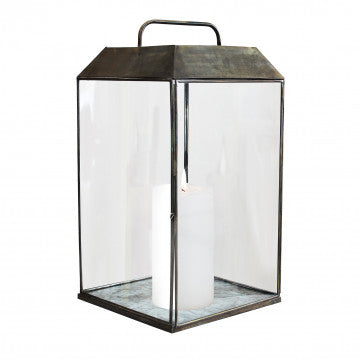 Lanterna in metallo e vetro, dimensioni 33x33x63 cm, finitura bronzo
