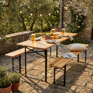Set birreria in legno di abete 220x70 cm con panche doppia verniciatura