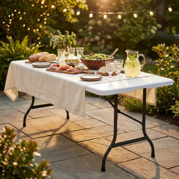 Tavolo catering pieghevole struttura metallo verniciato piano ABS bianco