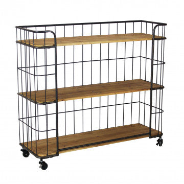 Mobile in ferro e legno con 3 ripiani, 104x36x93 cm, truciolare