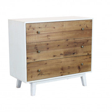 Mobile bianco con 3 cassetti decoro naturale 100x45x90 cm truciolare