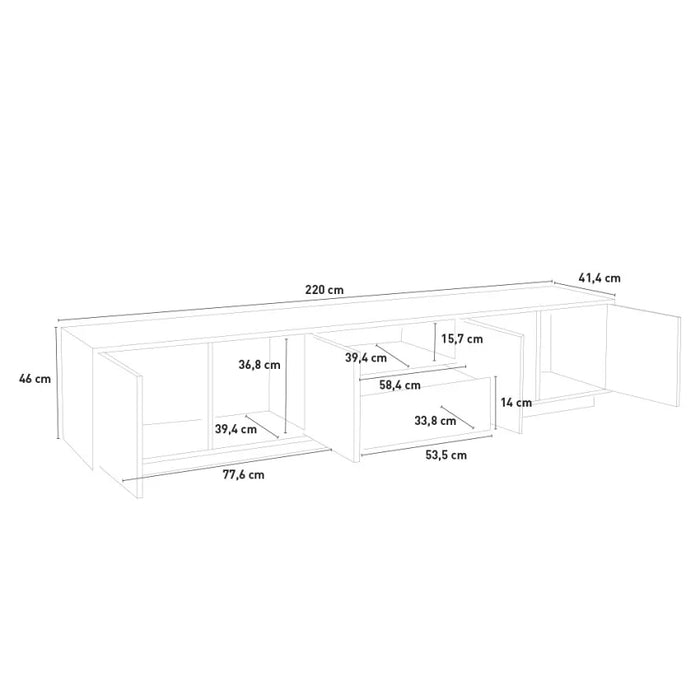 Mobile Porta TV Bloom– Bianco Laccato Lucido, 220 cm, Made in Italy