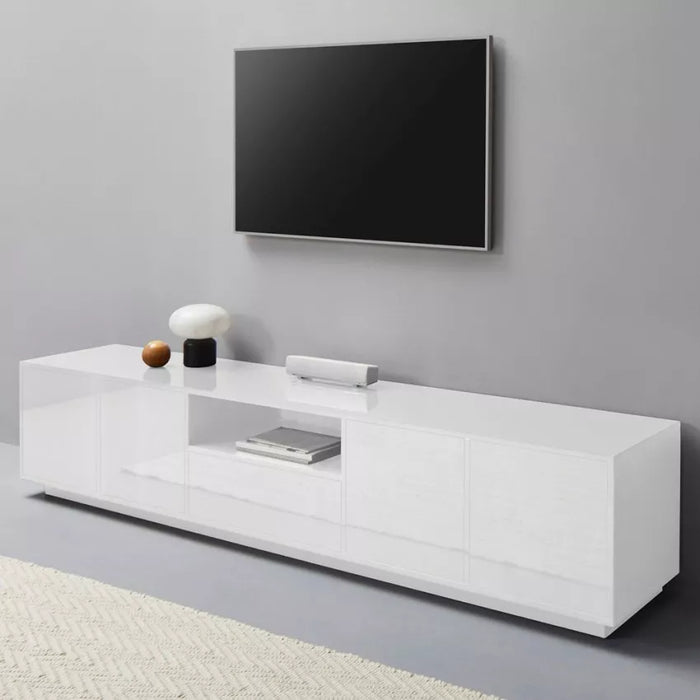 Mobile Porta TV Bloom– Bianco Laccato Lucido, 220 cm, Made in Italy