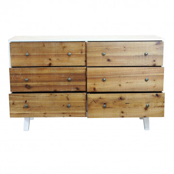 Mobile bianco 6 cassetti decoro naturale legno 146x45x90 cm