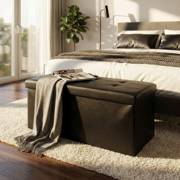 Pouf contenitore rettangolare in ecopelle, 76x38x38 cm, rosa pallido