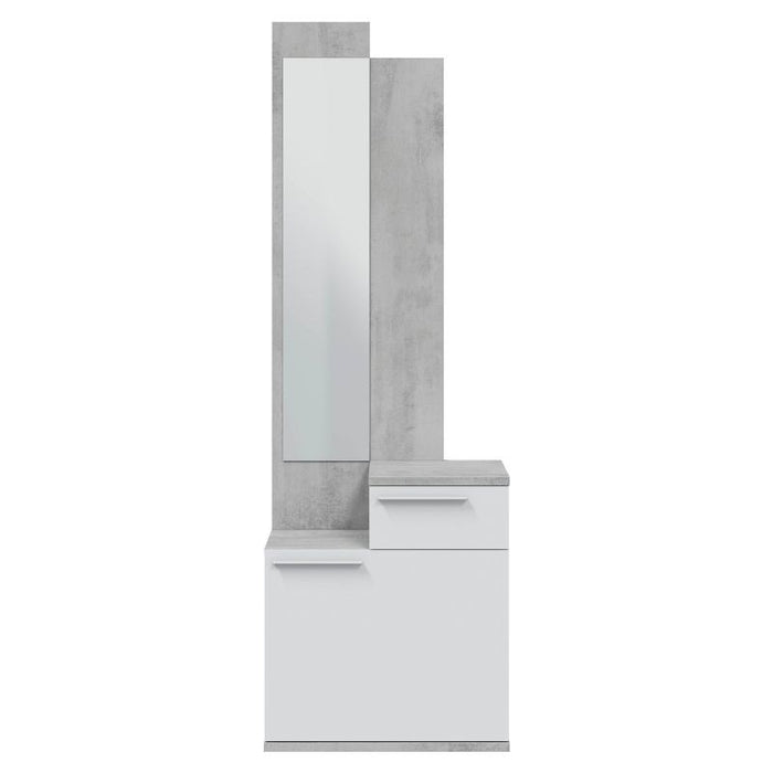 Mobile Ingresso Scarpiera Caren con Specchio 61x28x185h in Cemento e Bianco Artik Cassapanche e panche per ingressi Hobby Shop Solution   