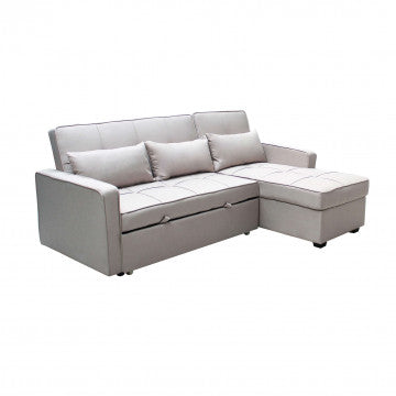 Divano letto in tessuto tortora, dimensioni 210x164 cm, altezza 89 cm