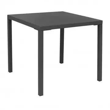 Tavolo Manchester impilabile 80 X 80 in acciaio verniciato a polvere colore grigio scuro, design moderno e resistente per esterni.