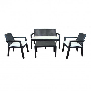 Salotto 2 posti in polipropilene con cuscini, dimensioni divano 122,5x63x75 cm