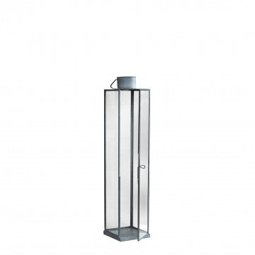 Lanterna in metallo e vetro grigio, dimensioni 10x10x46 cm