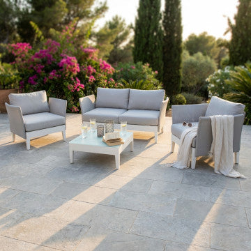 Salotto 2 posti con struttura alluminio e textilene grigio melange