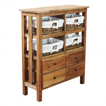 Mobiletto in rattan e legno riciclato, struttura robusta, peso 21 kg