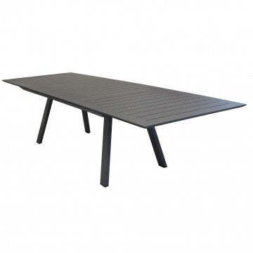 Tavolo rettangolare Zante allungabile in alluminio antracite, design moderno per ambienti outdoor eleganti.
