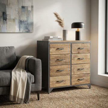 Cassettiera in metallo e legno, 81,5x38x82,5 cm, colore marrone