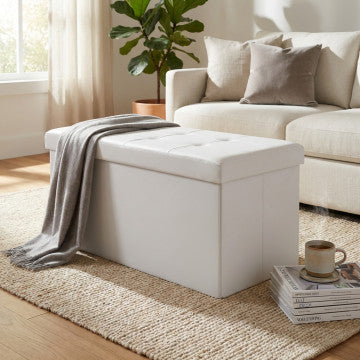 Pouf contenitore rettangolare in ecopelle bianca 76x38x38 cm