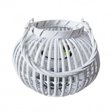 Lanterna cilindrica in vimini bianco con vetro, diametro 29 cm, altezza 22 cm