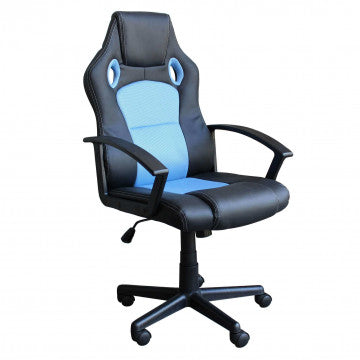 Poltrona gaming azzurra e nera in poliuretano, altezza regolabile
