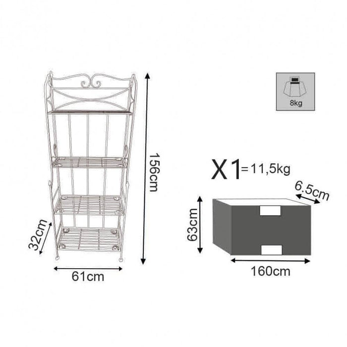 Étagère Noelle 4 Piani Acciaio Bianco 61x32x156h cm