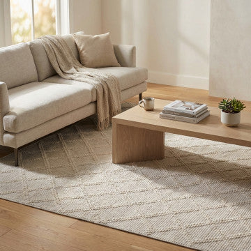 Tappeto lana e cotone avorio 160x230 cm con decoro