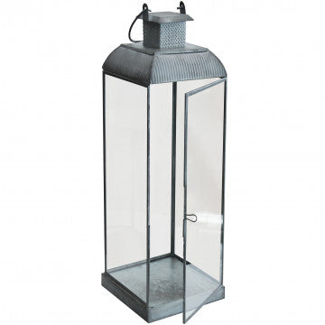 Lanterna grande in metallo e vetro grigio dimensioni 17,5x17,5x52 cm