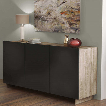 Credenza in truciolare bilaminato antracite e rovere chiaro 150x40x76 cm