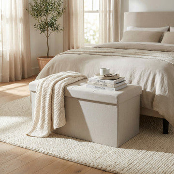 Pouf contenitore rettangolare in tessuto tortora 76x38x38 cm
