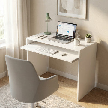 Porta PC in truciolare bilaminato bianco 90x45x74 cm
