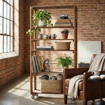 Mobile in legno riciclato e metallo, 118x37x218 cm, colore marrone