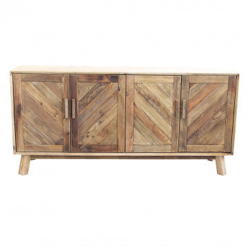 Credenza quattro ante legno pino riciclato 180x48x85 cm marrone