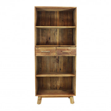 Libreria 4 ripiani 2 cassetti legno pino riciclato 80x40x190 cm