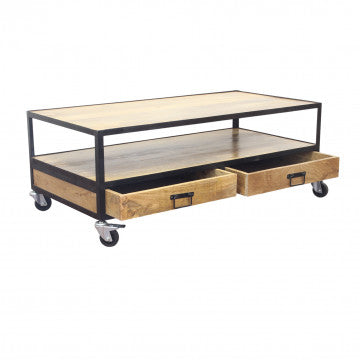 Tavolino in legno di mango con 2 cassetti 120x60x45 cm