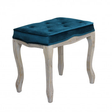 Sgabello in legno con rivestimento in velluto blu, dimensioni 50x36x47 cm