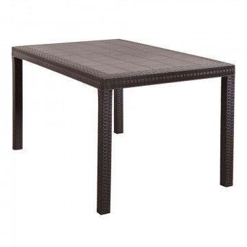 Tavolo Rettangolare Houston in plastica stile wicker marrone, dimensioni 150x90 cm, ideale per spazi esterni.