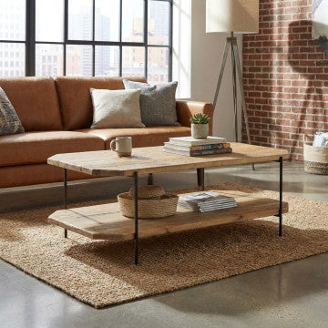 Tavolino in legno di pino riciclato, 120x61x43 cm, colore marrone