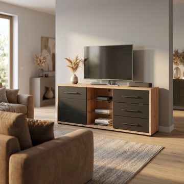 Mensola TV Lusitania rovere artigiano nero 161,5x40x65 cm truciolare